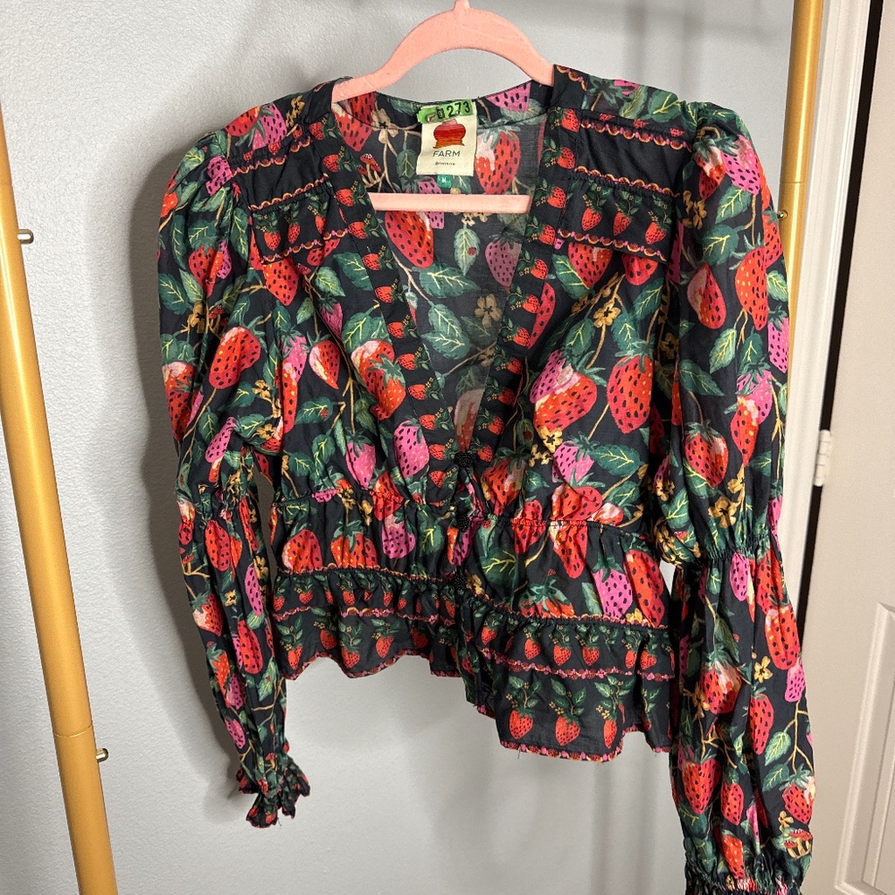 Farm Rio Strawberry Print Long Sleeve Blouse – Size M
